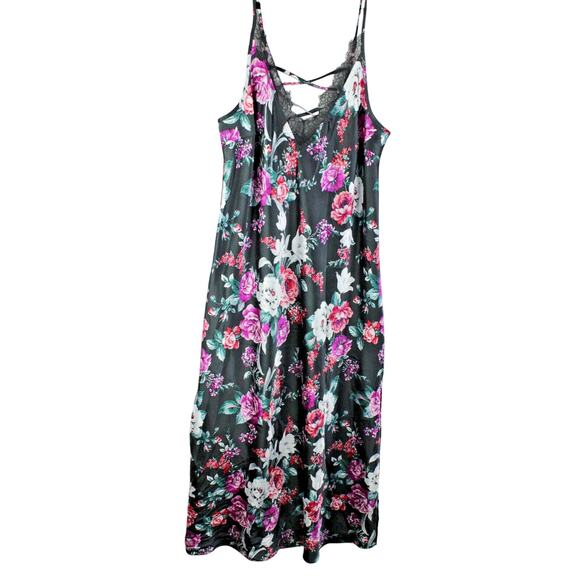 INC Intimates Nightgown Spaghetti Strap Floral w/Lace Accents Large - Picture 1 of 7